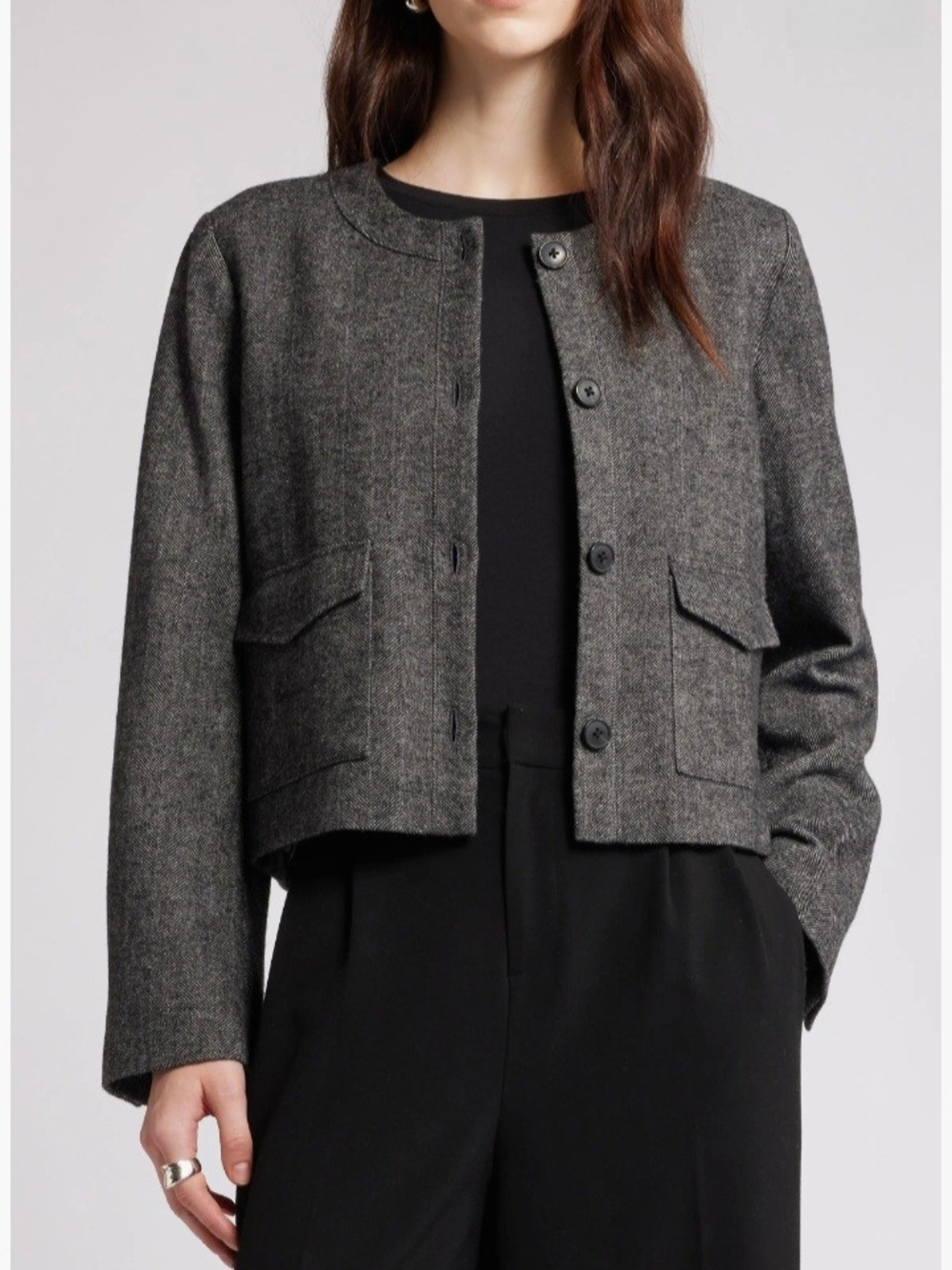 Nordstrom Gray Tweed Cropped Button Blazer